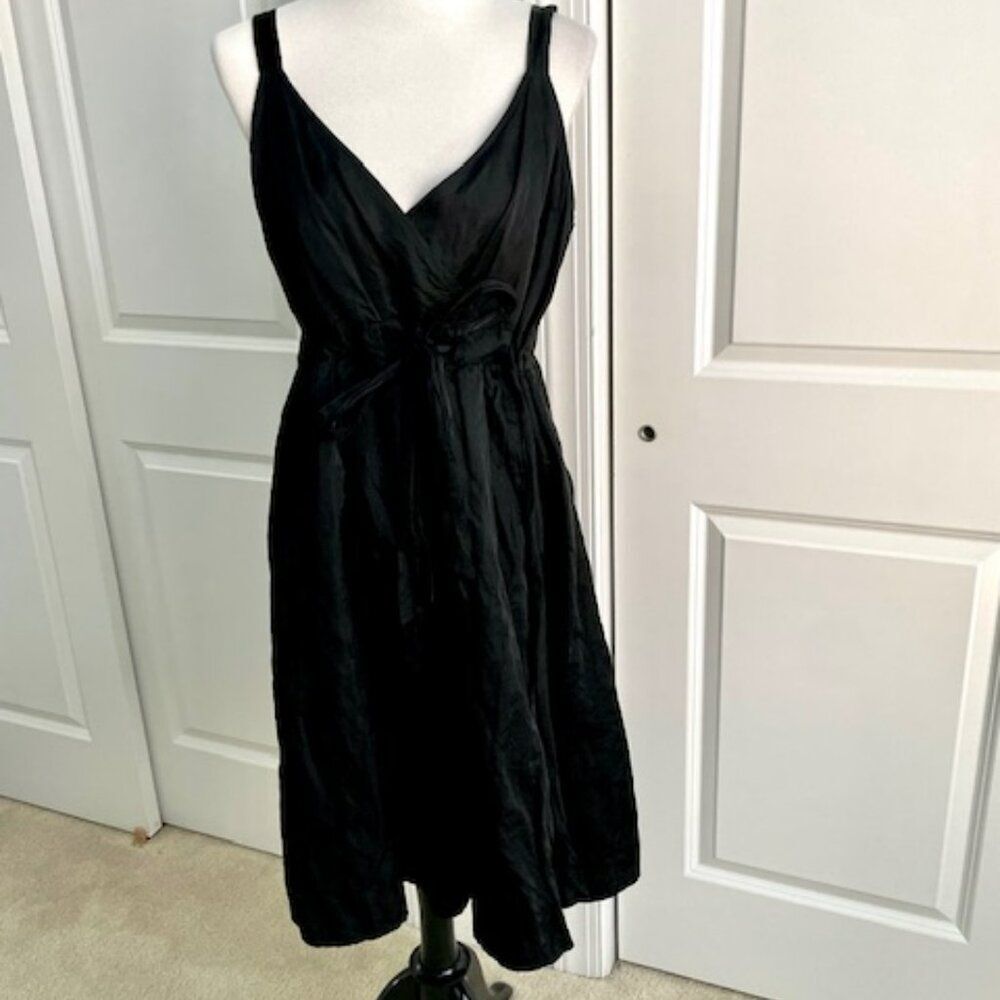 Eileen Fisher Black Adjustable Waist Tie Dress Size 14